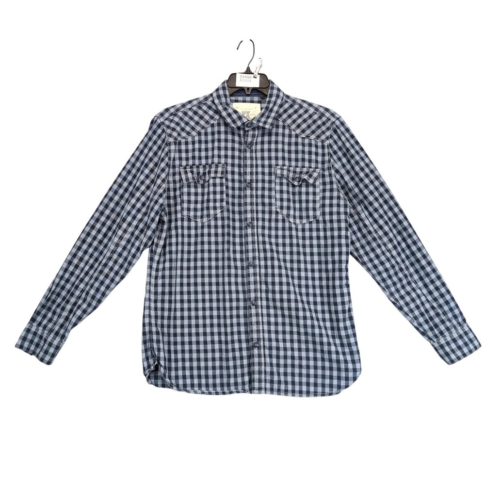 PX Premium Xpression Blue Gingham Button Shirt Mens L Cotton Western Casual Work